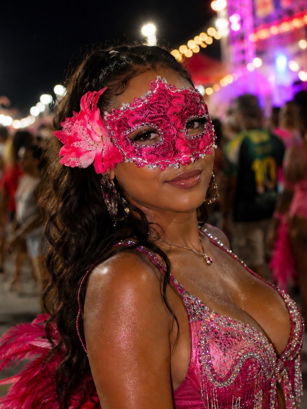 Glam Pink Lace Masquerade Mask - Picture 1 of 8